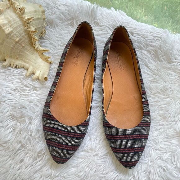 MADEWELL TEXTURED NAUTICAL STRIPE Fabric Slip On Flats Pointed Toe‎ size 9 - Picture 1 of 7